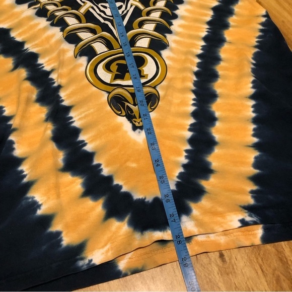 Vintage 90s Liquid Blue St Louis Rams Tie Dye Blue Gold V Stripes T-Shirt Large - Picture 5 of 8